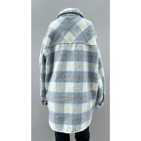 RDI Brushed Plaid Flannel Brushed Oversized Shacket Jacket Blue Women's Size L - Picture 5 of 12